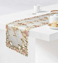 Load image into Gallery viewer, Floris Linens Zita Embroidered Cutwork Table Runner with Floral Design
