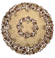 Load image into Gallery viewer, Floris Linens Riva Brown Leaves Embroidered Table Topper on Cutwork Fabric
