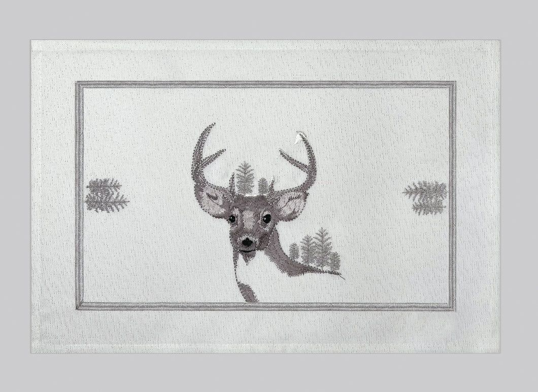 Floris Linens Natasha Embroidered Deer Placemat, Silver Threaded