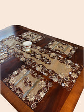 Load image into Gallery viewer, Floris Linens Riva Brown Leaves Embroidered Placemat on Cutwork Fabric
