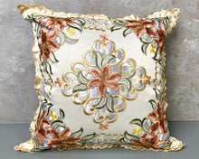 Load image into Gallery viewer, Floris Linens Sophia Embroidered Decorative Pillow Cover, 15&quot; x 15&quot;, Flower Design, No Insert Included
