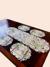 Load image into Gallery viewer, Floris Linens Asha Peacock Table Runner with Cross Stitch Embroidery Cutwork
