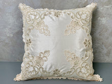 Load image into Gallery viewer, Floris Linens Etta Embroidered Decorative Pillow Cover, 15&quot; x 15&quot;, Classic Lace Design, Beige and White
