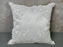Load image into Gallery viewer, Floris Linens Etta Embroidered Decorative Pillow Cover, 15&quot; x 15&quot;, Classic Lace Design, Beige and White
