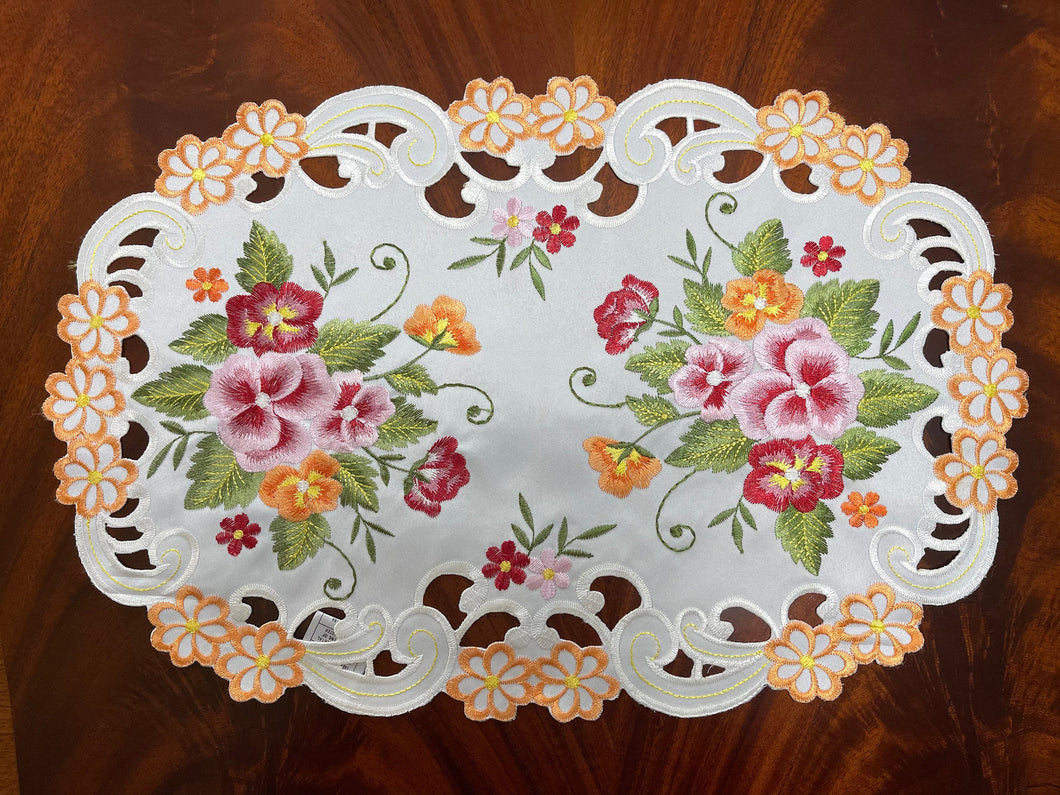 Floris Linens Paisley Placemat with Beautifully Embroidered Flowers on Cutwork Table Linen