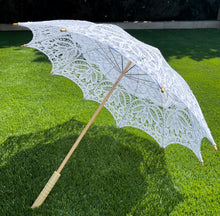 Load image into Gallery viewer, Floris Linens Full Cotton Victorian Lace Parasol Umbrella, Wedding or Gift, Various Colors
