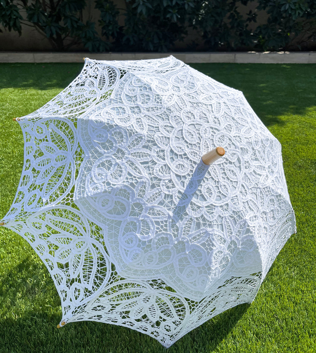 Floris Linens Full Cotton Victorian Lace Parasol Umbrella, Wedding or Gift, Various Colors