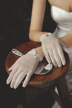 Load image into Gallery viewer, Delicate, Beautiful White Sheer Gloves with Shiny Pearl Attachment, White Formal Gloves, Wedding Bridal Gloves, Cocktail Party, Classy Glove
