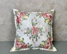 Load image into Gallery viewer, Floris Linens Sophia Embroidered Decorative Pillow Cover, 15&quot; x 15&quot;, Flower Design, No Insert Included
