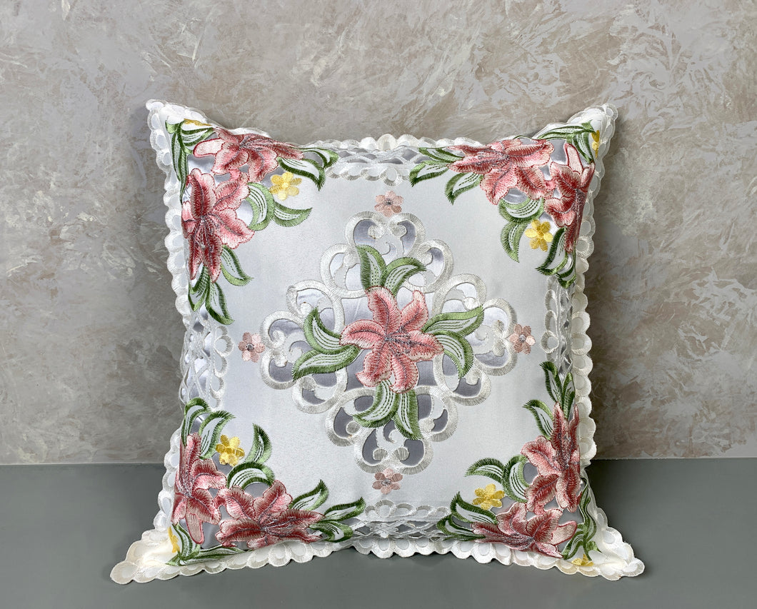 Floris Linens Sophia Embroidered Decorative Pillow Cover, 15