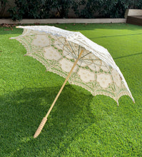 Load image into Gallery viewer, Floris Linens Half Victorian Lace Cotton Parasol Umbrella, Wedding or Gift, Various Colors
